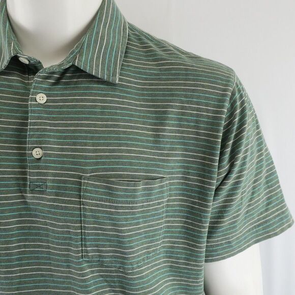 Patagonia Polo Shirt Mens Size L Organic Cotton Green Striped‎ - Picture 7 of 8